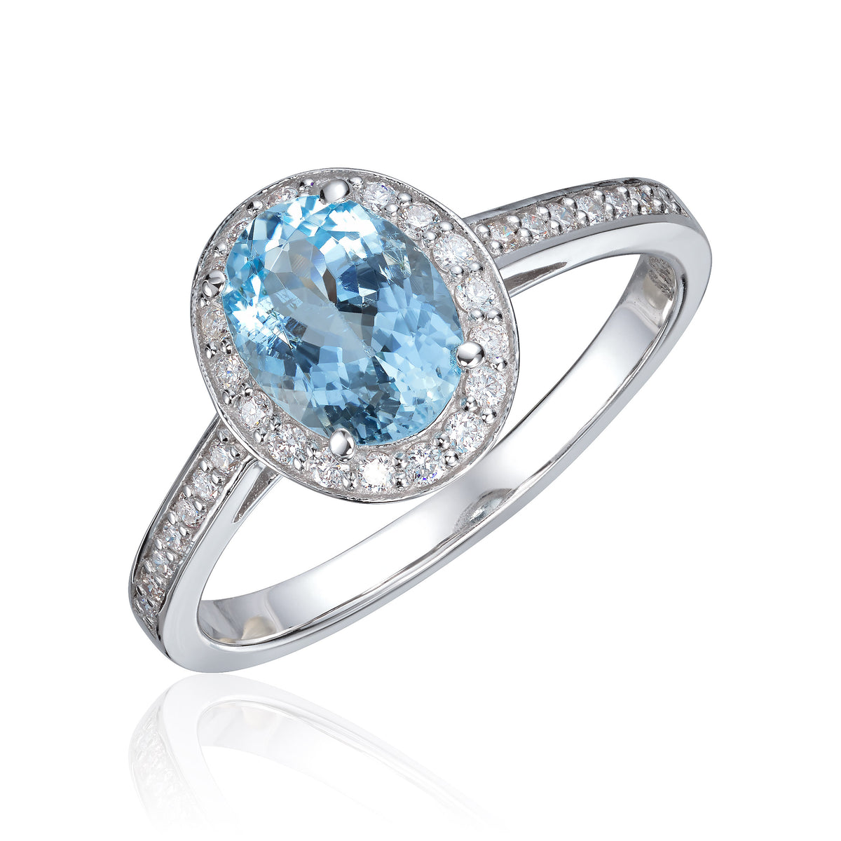 Carmen ring Capri i 585 hvitt gull med diamant og akvamarin