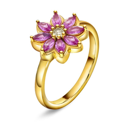 Glam ring i forgylt 925 sølv med zirkonia i blomstermotiv, bilde 1 av 4