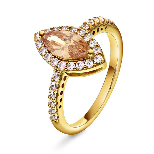 Glow ring til dame med rose i forgylt sølv med zirkonia, 14,5 mm, bilde 1 av 2