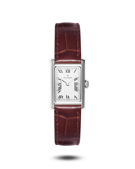 Tidløs Brun Lær Sølvfarget / Hvit 19 x 28 mm SKU | MB0248 - Bjerveur.noTidløs Brun Lær Sølvfarget / Hvit 19 x 28 mm SKU | MB0248