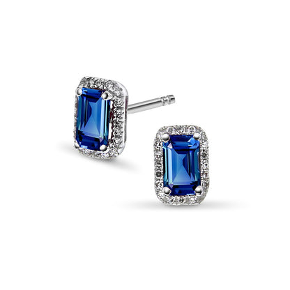 Øredobber i hvitt gull med diamant 0,07 ct og safir, bilde 1 av 4
