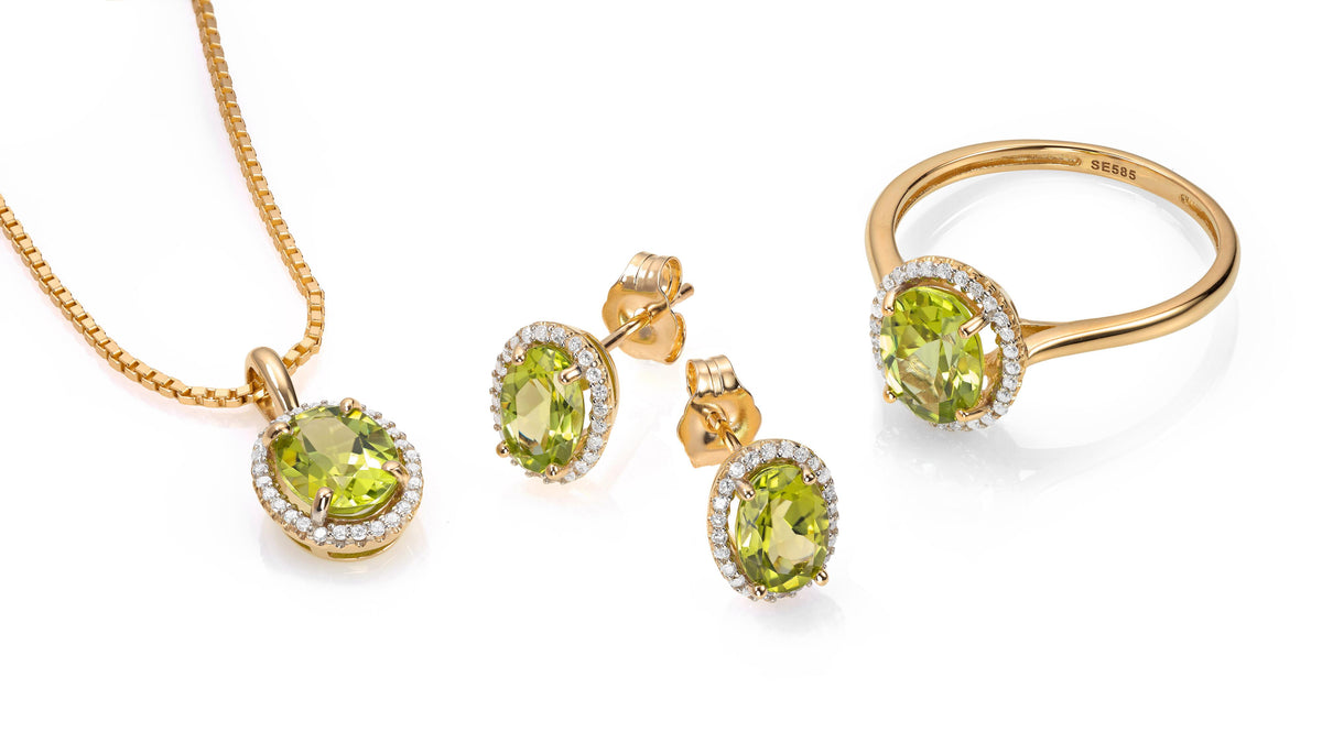 Carmen øredobber i 585 gult gull med diamant og peridot, bilde 2 av 2