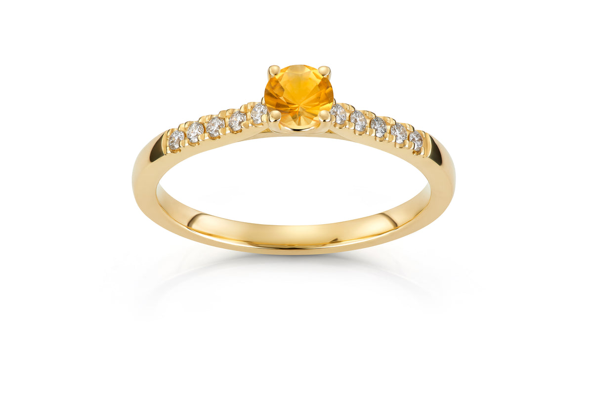 Svolder ring i 585 gull med diamant og citrin 0,13 ct, bilde 2 av 2