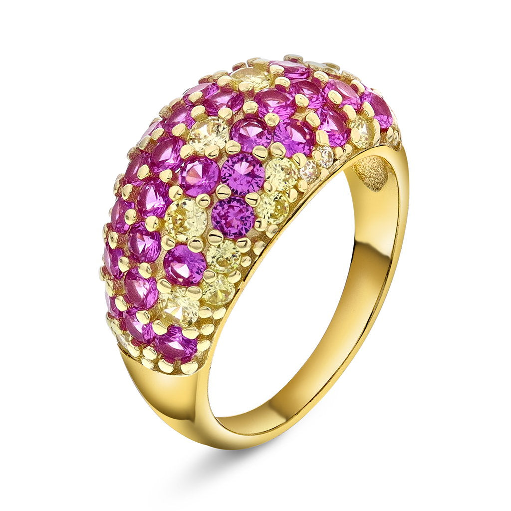 Shine ring i forgylt sølv med rosa zirkonia og gult innslag, bilde 1 av 4