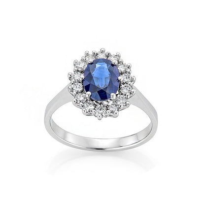 Ring i rhodinert hvitt gull med safir og diamant 10,5 mm, bilde 1 av 4