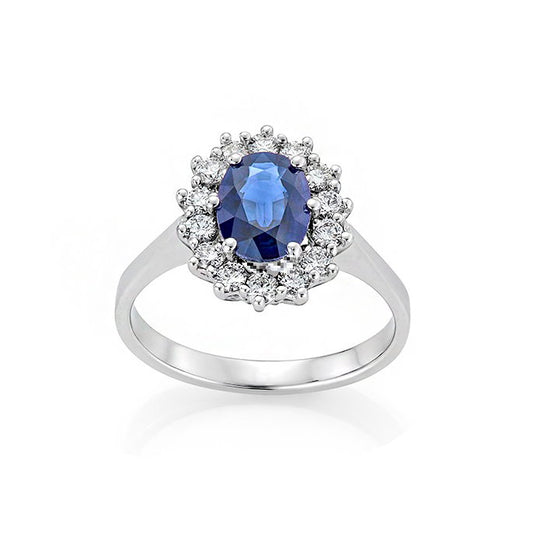 Ring i rhodinert hvitt gull med safir og diamant 10,5 mm, bilde 1 av 4