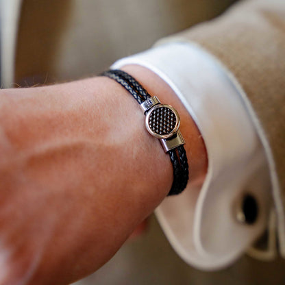 Orbit armbånd i stål med flettet sort tråd, bilde 2 av 6