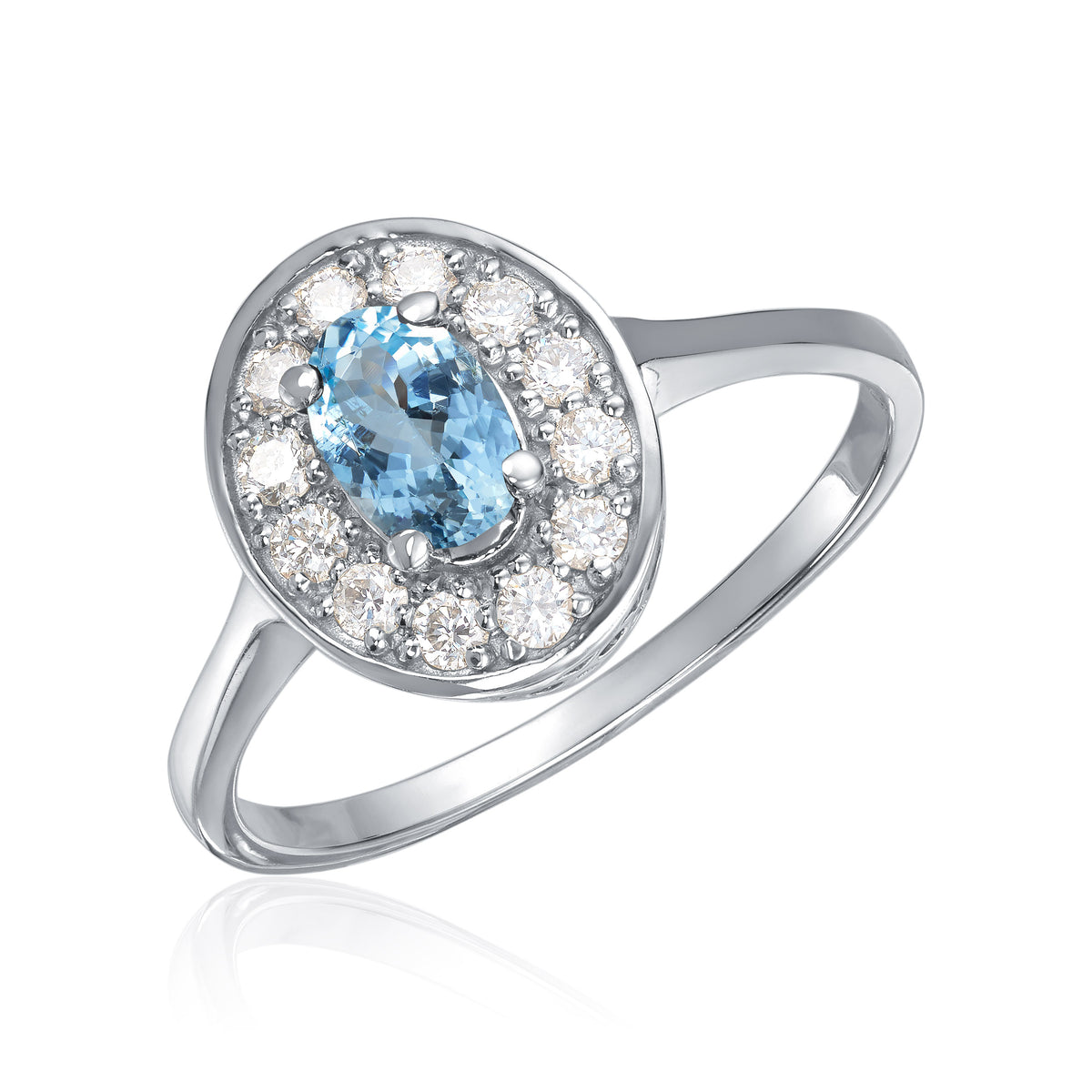 Carmen ring i 585 hvitt gull med diamanter og akvamarin