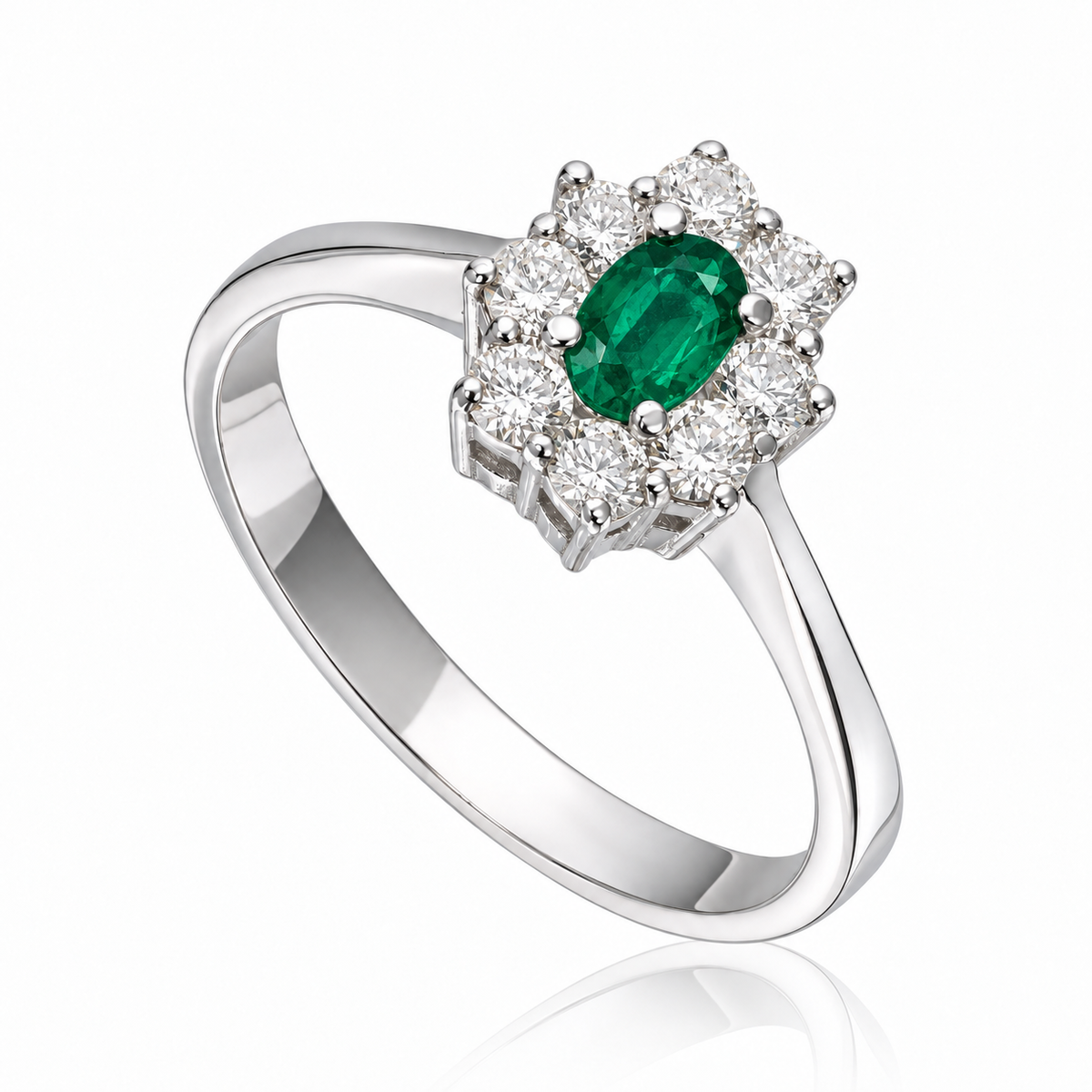 Carmen ring Diana i 585 gull med diamant og smaragd, bilde 1 av 2