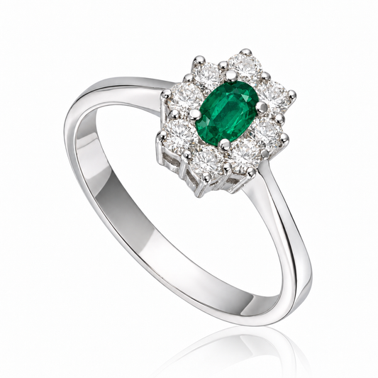 Carmen ring Diana i 585 gull med diamant og smaragd, bilde 1 av 2