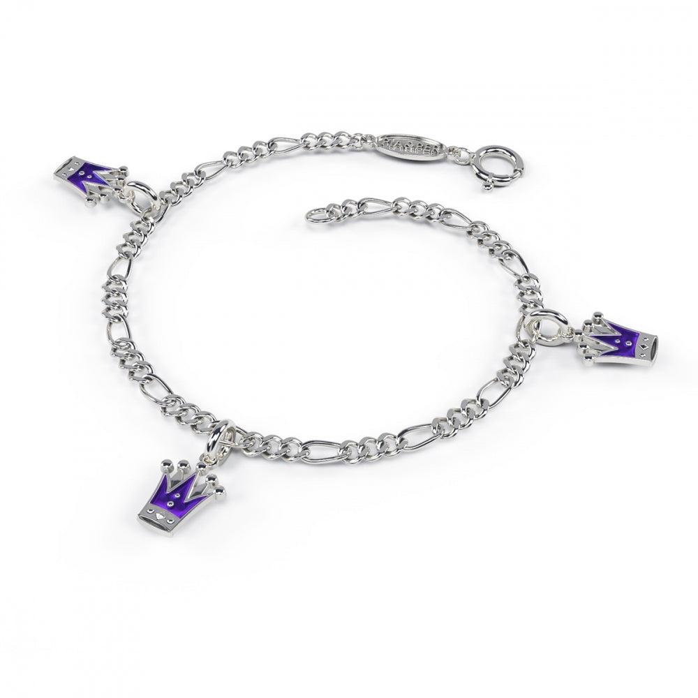 Charms-armbånd i 925 sølv med glassemalje, lilla prinsessekroner, bilde 1 av 2