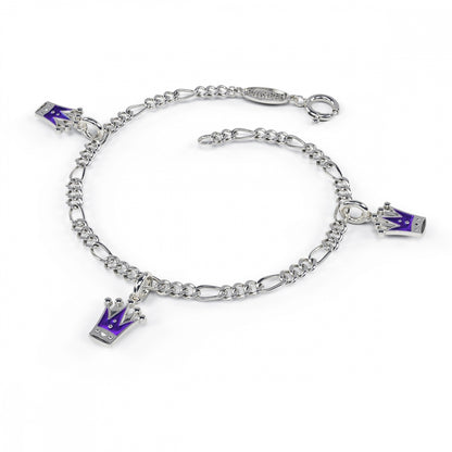 Charms-armbånd i 925 sølv med glassemalje, lilla prinsessekroner, bilde 1 av 2