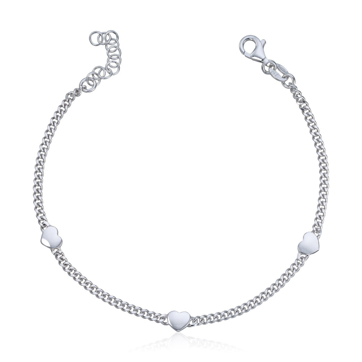 Armbånd med hjerte i rhodinert 925 sølv, 2 mm bredt
