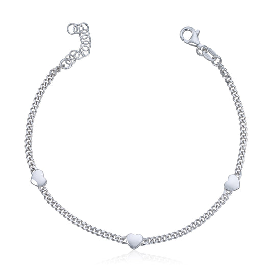 Armbånd med hjerte i rhodinert 925 sølv, 2 mm bredt