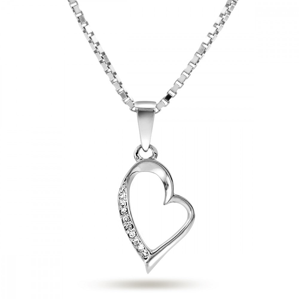 Anheng i hvitt gull med diamant, hjerte 13 mm