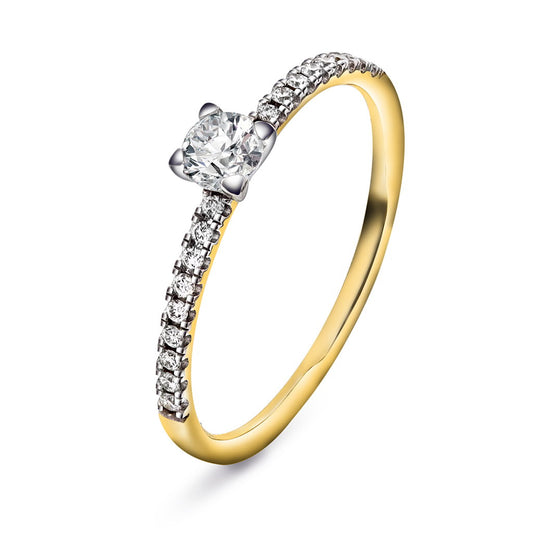 Ring i gult gull med diamanter og topas, bredde 4 mm