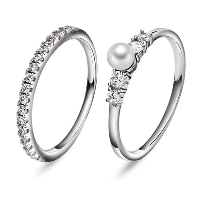 Modena ring i rhodinert 925 sølv med perle og zirkonia 2 mm, bilde 1 av 2