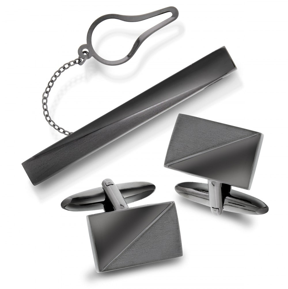 Slipsnål og mansjettknapper i messing, gunmetal, bilde 1 av 4