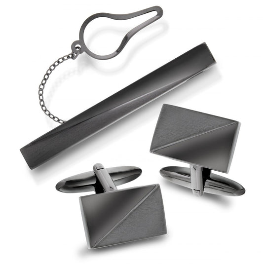 Slipsnål og mansjettknapper i messing, gunmetal, bilde 1 av 4