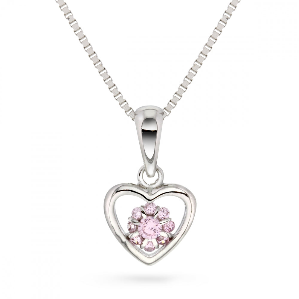 Halskjede i 925 sølv med rosa zirkonia, hjerte 9x9 mm, bilde 1 av 2