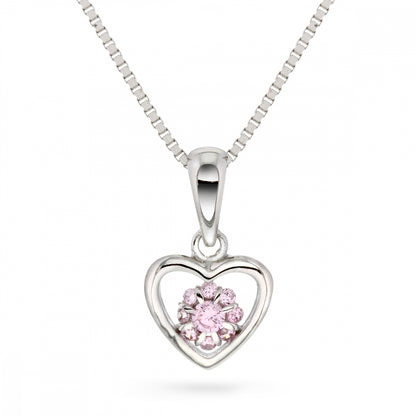 Halskjede i 925 sølv med rosa zirkonia, hjerte 9x9 mm, bilde 1 av 2