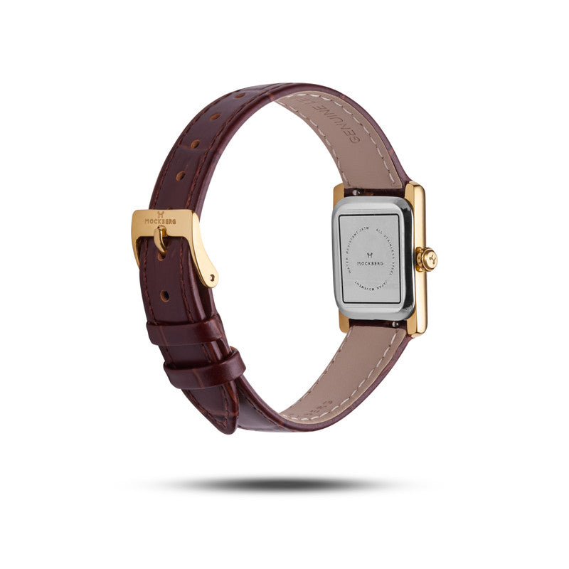 Tidløs Brun Lær Gullfarget / Hvit 19 x 28 mm SKU | MB0247 - Bjerveur.noTidløs Brun Lær Gullfarget / Hvit 19 x 28 mm SKU | MB0247