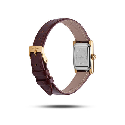 Tidløs Brun Lær Gullfarget / Hvit 19 x 28 mm SKU | MB0247 - Bjerveur.noTidløs Brun Lær Gullfarget / Hvit 19 x 28 mm SKU | MB0247