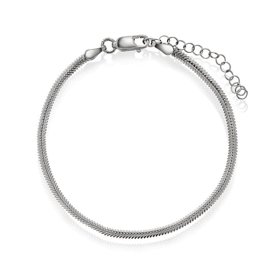 Armbånd i rhodinert sølv, oval slange 2,6 mm, 16+3 cm
