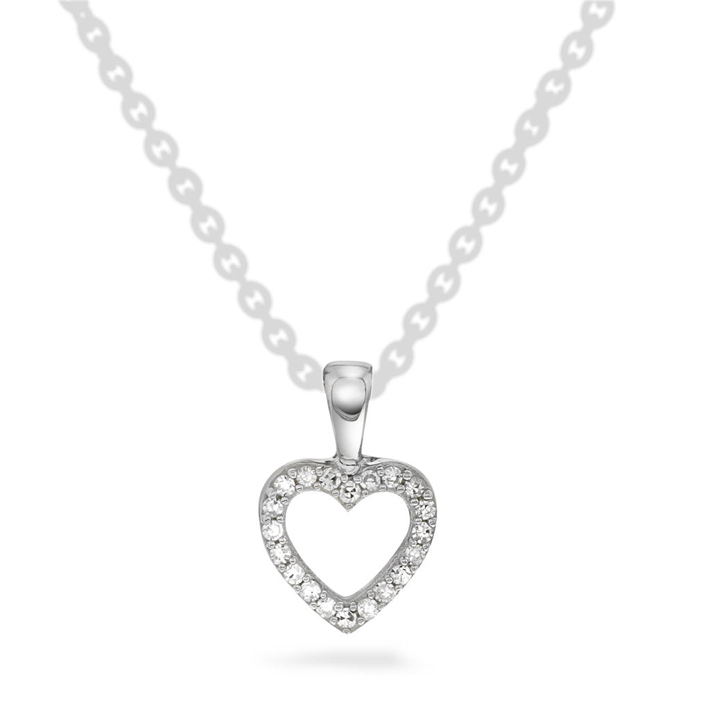 Anheng i 585 hvitt gull med diamant 0,04 ct, hjerte