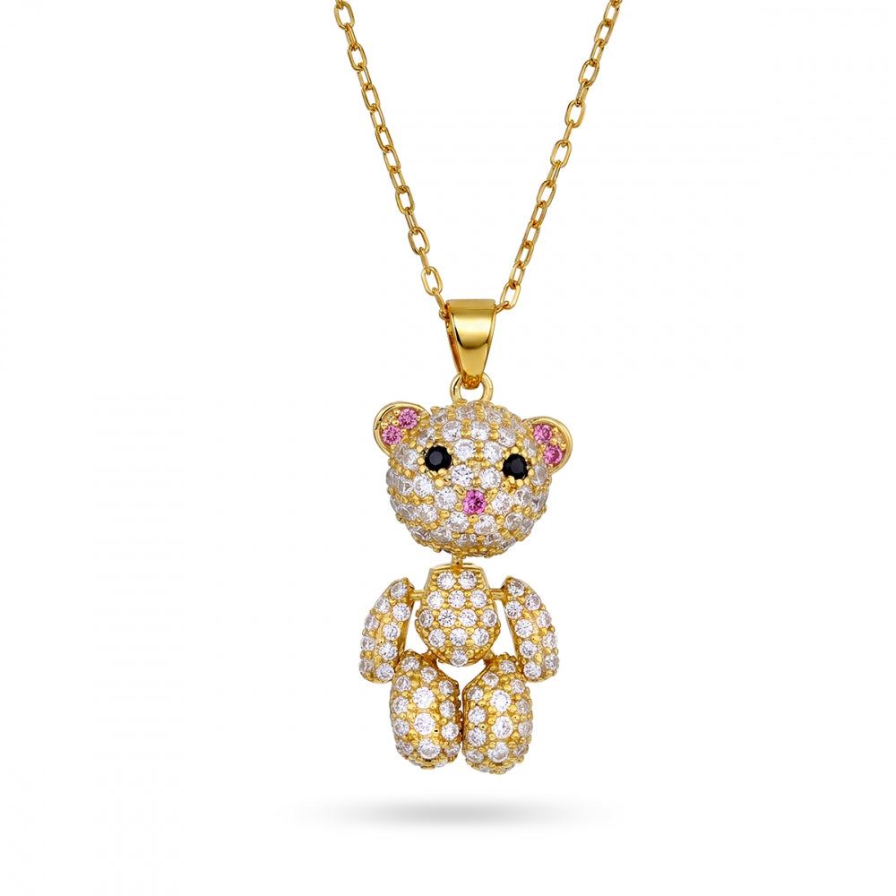 Anheng i forgylt sølv med zirkonia, bamse 22 mm