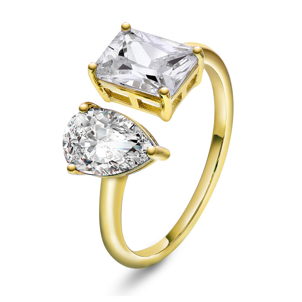 Glam ring i forgylt sølv med hvit zirkonia, høyde 9 mm, bilde 1 av 3