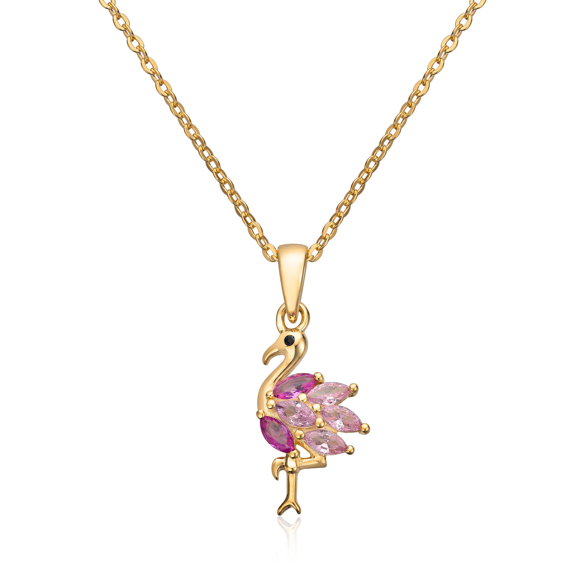 Anheng i forgylt sølv med zirkonia, Rosa Flamingo