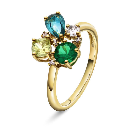 Glam ring i forgylt sølv med zirkonia i grønne toner, bilde 1 av 3
