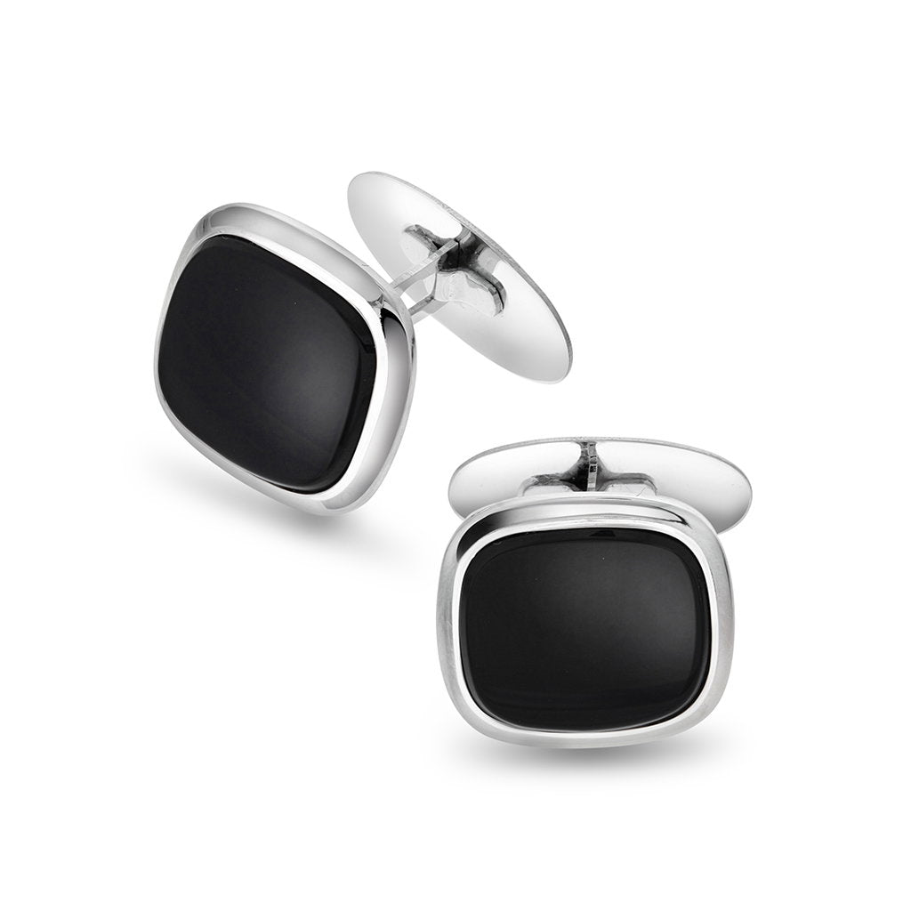 Mansjettknapper i 14 karat hvitt gull med onyks 14,5 x 16 mm, bilde 1 av 4