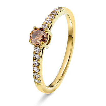 Ring i 585 gult gull med diamanter og champagne granat 0,19 ct, bilde 1 av 4