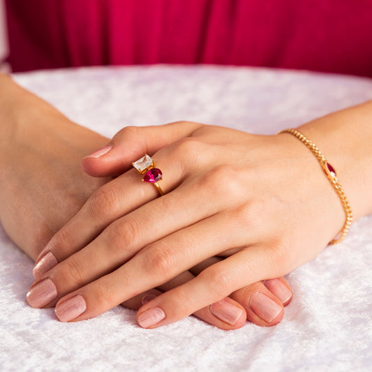 Glam ring i forgylt sølv med rosa og hvit zirkonia, bilde 2 av 3