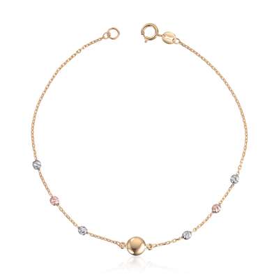 Armbånd i 3 farget 14K gult med kuler Artikkelnr: 17033