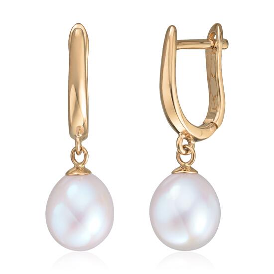 Øreringer 14K gult gull med oval FVP oval perle 7,5-8 mm Artikkelnr: 47628 - Bjerveur.no