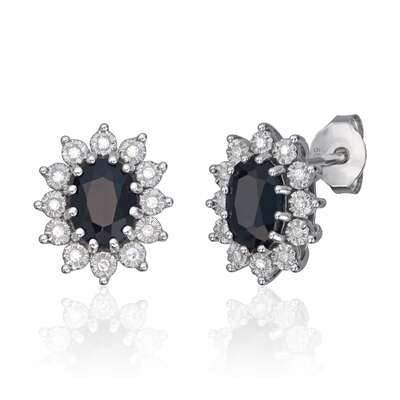 Ørepynt Rosett 0,08ct WSI diamanter og sort safir i 14K hvitt gull Artikkelnr: 47633