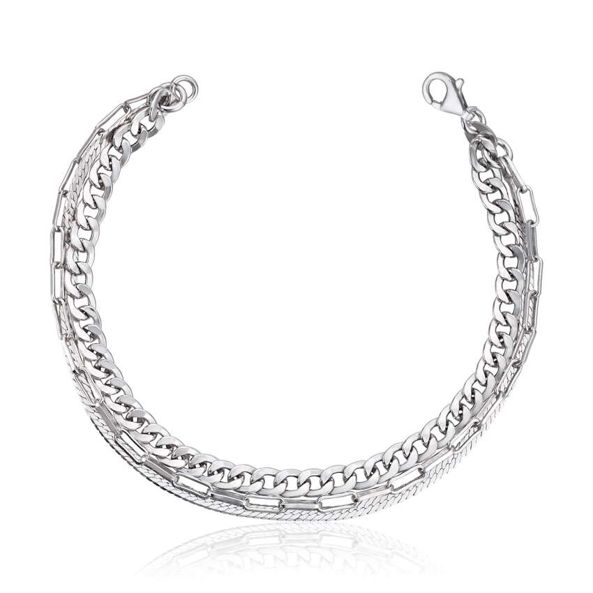 Armbånd med 3 lenker sølv 925 rhodinert Artikkelnr: 3041718