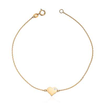 Armbånd med hjerte og synt CZ 14K gult gull Artikkelnr: 17056