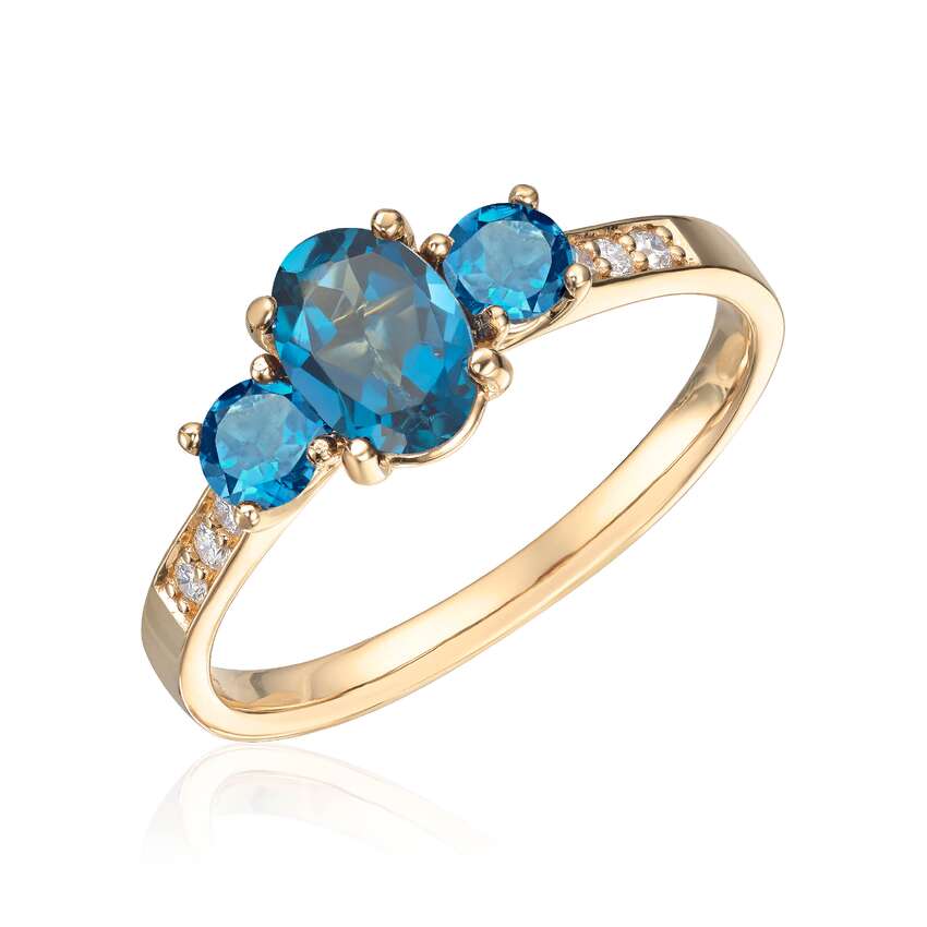 Ring Roma i gult gull med 0,07ct WSI og Londo blue topasmidtsteiner Artikkelnr: 57419