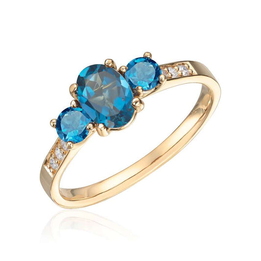 Ring Roma i gult gull med 0,07ct WSI og Londo blue topasmidtsteiner Artikkelnr: 57419