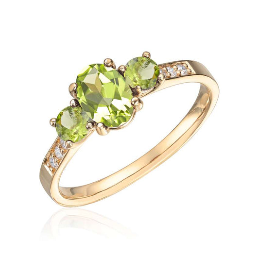 Ring Roma i gult gull med 0,07ct WSI og Peridot midtsteiner Artikkelnr: 57421