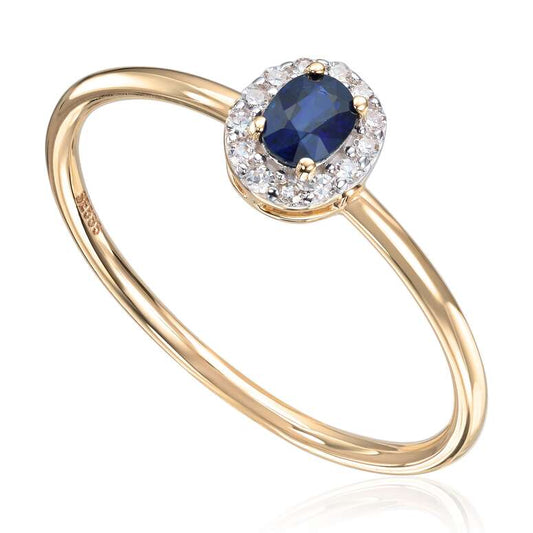 Ring i 14K gult gull med 0,07ct WSI og safir Artikkelnr: 57577