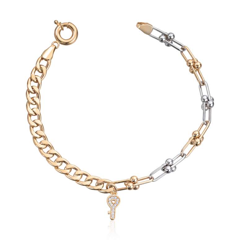 Armbånd "Old Money" 2-farget14K gull med Cz steiner i charmsen Artikkelnr: 17086