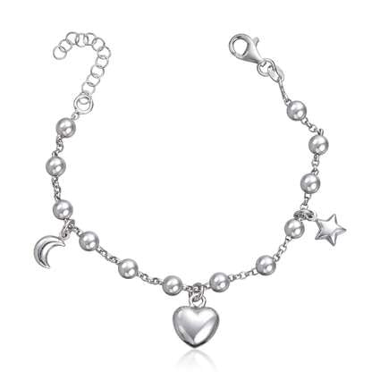 Armbånd med hjerte måne stjerne i sølv 925 rhod Artikkelnr: 3052717