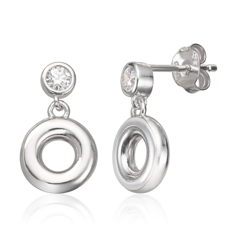 Ørepynt Sirkel med Cz i rhodinert sølv