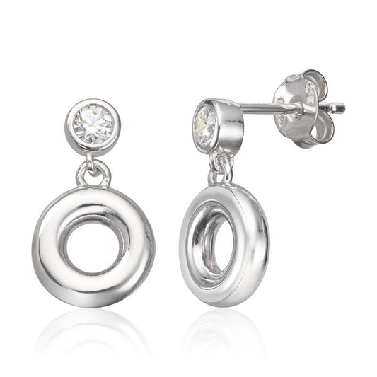 Ørepynt Sirkel med Cz i rhodinert sølv