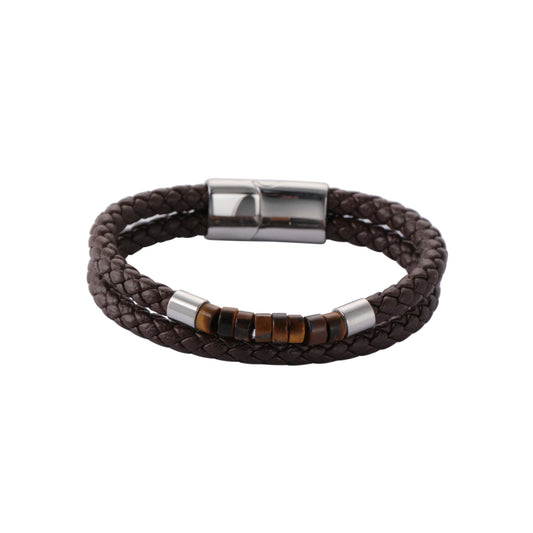 Sander tiger-eye armbånd i lær, 20 mm, 22 cm, nr. 50060-22